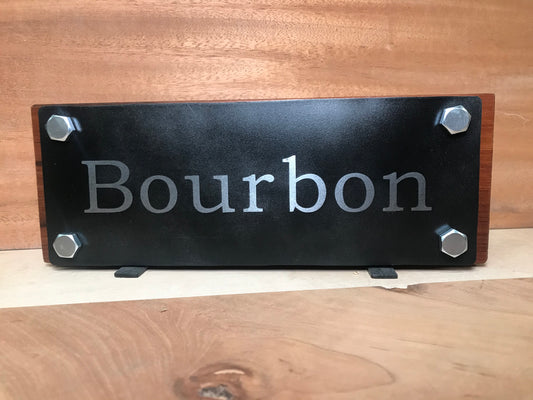 Bourbon - Metal/Wood Industrial Sign - 10.75"W x 4"H