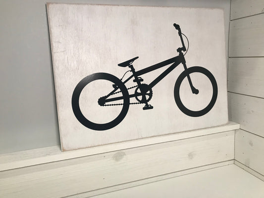 BMX Bike Sign (Distressed White w/Black Bike)