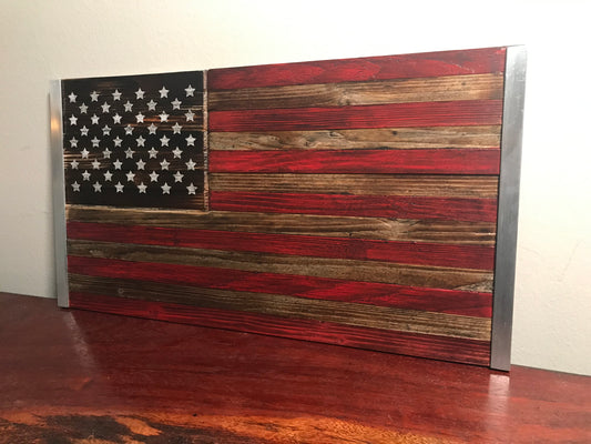 Wooden Distressed US Flag - 16.25" x 8.625"